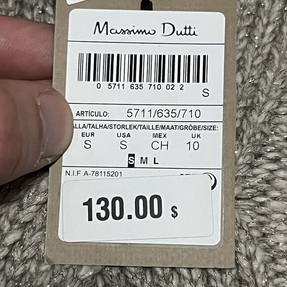 Massimo Dutti Lana Wool Blend Cable Knit Sweater Gray Metallic Women’s Small NWT - Picture 4 of 12